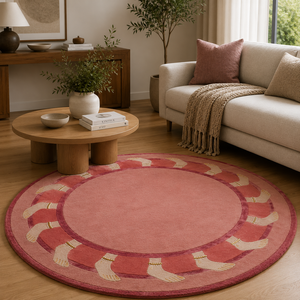 Alfombra Oriental Abstracta Redonda de Lana y Viscosa Hecha a Mano, Ecológica, de Pelo Corto, Modelo TOP-9055 de Jaipur Rugs, Color Cranberry - Product Image 1