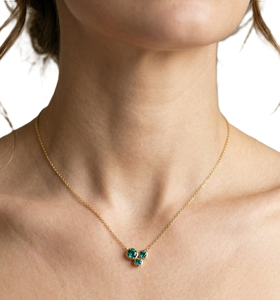 Collier pendentif fin et élégant en saphir vert taille ronde, bijou pierre de naissance, en or massif 10K 14K, avec pendentif fleur miniature - Product Image 6