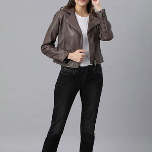 Trendy Winter Solid Knitted Leather Jacket for Women Biker Style <b>Zipper</b> Closure Reversible <b>Waterproof</b> Comfortable Slim Fit - Product Image 5