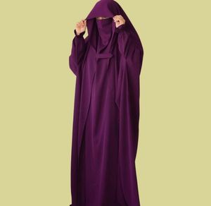 Ensemble Abaya pour femmes musulmanes, style saoudien, couleur unie, manches longues, longueur au sol, en mousseline de soie, coupe papillon, couvrant entièrement, Niqab-Hijab naturel - Product Image 3
