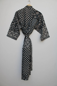 Bata Kimono con Estampado de Dibujos Animados para Mujer, 100% Algodón, Camisón de Verano Hecho a Mano, ODM, Cuello en V, Cintura Elástica, Largo Completo/Hasta la Rodilla, Suave y Transpirable - Product Image 3