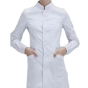 Blouse d'infirmière blanche tissée pour femme, manches longues, boutonnée sur le devant, tenue de travail médicale hospitalière, 3 poches - Product Image 1