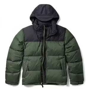Veste d'hiver décontractée pour homme, verte, à capuche, rembourrée de duvet, coupe-vent, coupe classique, fermeture éclair, design color block - Product Image 3