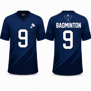 เสื้อแบดมินตันสีน้ำเงินและกรมท่าแบบกำหนดเอง – เสื้อกีฬาซับลิเมชั่นแห้งเร็ว - Product Image 1