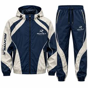 Ensemble de survêtement pour homme, noir et vert, blocs de couleur, manches longues, col montant, fermeture éclair, poches latérales, style sportif automne - Product Image 3