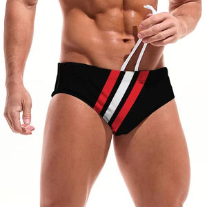 Lightweight <b>Men's</b> Solid Casual Black Four-Way Stretch Summer Swimming <b>Trunks</b> with Drawstring and Elastic Waist - Product Image 1