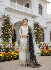 Conjunto de Traje Palazzo de Seda Pura Fandy de Lujo con Bordado y Diseño Exclusivo, y Dupatta de Red con Mariposas para Venta al por Mayor - Product Image 2
