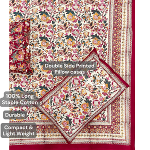 Parure de lit plate 3 pièces en coton 100% de taille King, motif classique imprimé pigmentaire Jaipur, teintures non toxiques, douce, respirante, écologique, 200 fils/cm² - Product Image 4