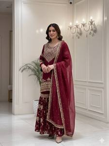 Conjunto de Salwar Kameez Anarkali Bordado para Mujer con Dupatta Larga, Traje Tradicional Indio Pakistaní para Boda, Largo hasta el Suelo - Product Image 3