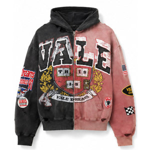 Sudadera con capucha y cremallera Vale Dreams para hombre, estilo oversize, diseño patchwork, ropa de calle, chaqueta de forro polar con capucha para otoño - Product Image 2