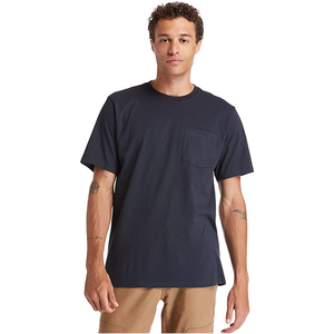 Camiseta de Algodón de Manga Corta Azul Marino para Hombre con Bolsillo en el Pecho, Corte Regular, Estilo Casual, Cuello Redondo, Color Sólido - Product Image 1