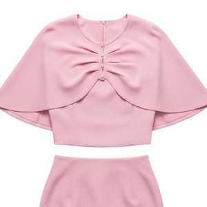 Jack and Jill Women 3pc <b>Knit</b> <b>Set</b> Pink Elegant Skirt Suit with Cape Top Formal Church Event Outfit Boutique Fashion Apparel - Product Image 5
