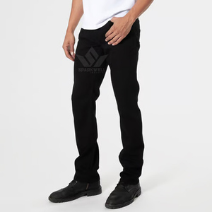 Jean en denim noir uni pour homme, coupe skinny, taille mi-haute, extensible, cinq poches, longueur complète, décontracté, en coton, pour le quotidien - Product Image 3