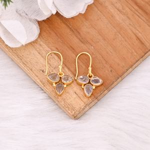 Natural Rose Quartz <b>Leaf</b> Earrings Handcrafted Gemstone <b>Jewelry</b> For Women - Product Image 3