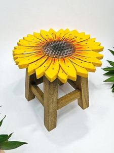 Table d'appoint en bois en forme de tournesol, peinte à la main, jaune, tabouret pour enfants, support décoratif pour chambre à coucher, salon - Product Image 3