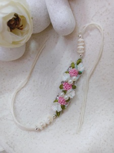 Bandas bordadas a mano con cuentas pulsera de hilo floral con perlas para <b>regalo</b> o decoracion de boda - Product Image 5