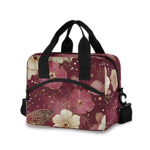 Floral Insulated Lunch Bag Waterproof Portable Food Tote Zipper <b>Cooler</b> Bag for Travel Camping - Product Image 1