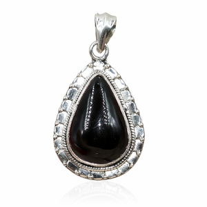 Pendentif Goutte d'Eau en Onyx Noir en Argent Sterling 925, Fait Main, Style Vintage, Sertissage Clos, Bijou pour Femme, Collier, Cadeau - Product Image 1