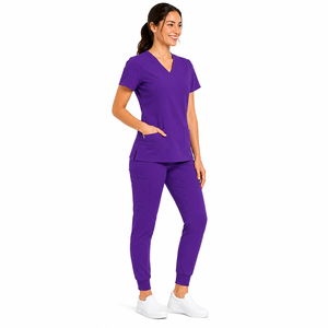 Women Purple <b>Scrub</b> Set V Neck Top Jogger Pants Hospital <b>Uniform</b> Medical Workwear Solid Color Premium Quality Clinic Suits - Product Image 6