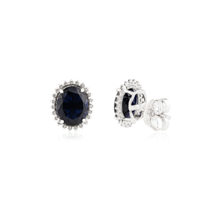 Pendientes de tuerca finos con halo de diamantes y gema de iolita natural de 4 quilates, hechos a mano, los más vendidos para mujer, joyería para uso diario - Product Image 5