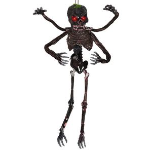 Scheletro Decorativo di Halloween da 1,8 m con Suoni, Occhi Rossi Lampeggianti e 4 Braccia Posizionabili, Corda per Appendere e Teschio Extra - Product Image 3