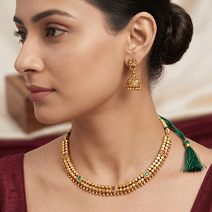 Traditional Antique Gold Plated Rope Chain Ruby <b>Choker</b> Necklace Set Jhumka Earrings <b>Women</b> Ethnic Indian Wedding Fashion Jewelry - Product Image 3