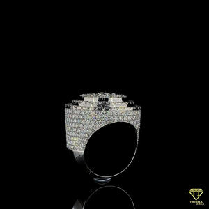 Lab Grown Diamond Round Cluster Signet <b>Ring</b> Iced Out Hip Hop Statement <b>Ring</b> Luxury Men's Baguette Halo <b>Cocktail</b> <b>Ring</b> - Product Image 2