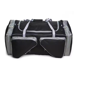 Black 600D Polyester <b>Duffle</b> <b>Bag</b> 50-70L Capacity Sports Travel Storage Multi Pocket Foldable Ice Hockey Player <b>Bag</b> With <b>Wheels</b> - Product Image 2