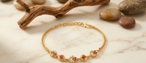Divyoro Classic Heart Shape <b>Ruby</b> and Diamond Gold Plated Yellow Gold Chain <b>Bracelet</b> for Women Romantic Wedding Jewelry - Product Image 2