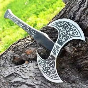 Double Headed Hatchet Pizza Cutter Custom Handmade Stainless Steel Forged Double Bit <b>Axe</b> Rose Wood <b>Handle</b> Leather Sheath 1kg ZA - Product Image 2