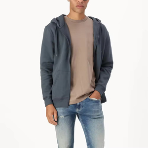 Sweat-shirt à capuche zippé noir pour homme, coupe classique, en molleton français, décontracté, avec poches avant - Product Image 3