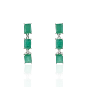 New Arrival 100% Authentic Octagon Shape Emerald Gemstone Diamond Rhodium Plated 925 Sterling <b>Silver</b> <b>Drop</b> <b>Earrings</b> Wedding Party - Product Image 1