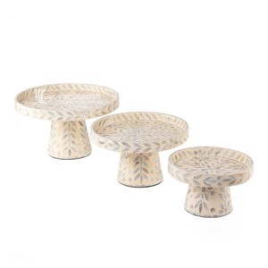 Handmade Mother of Pearl <b>Cake</b> <b>Stand</b> <b>Set</b> of 3 Dessert Display Plates Round Cupcake Serving Trays for Wedding Party - Product Image 2