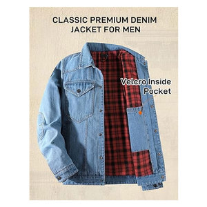 Mens Flannel <b>Lined</b> Denim Jacket Snap Cut Western Classic Slim Fit Vintage Heavy Duty Jacket Trucker <b>Coat</b> Premium Streetwear - Product Image 3
