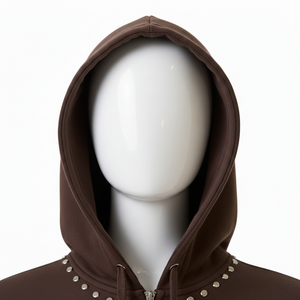 Ensemble de survêtement unisexe d'hiver respirant marron à capuche, couleur unie avec détails en strass, fermeture éclair intégrale, style streetwear décontracté - Product Image 6