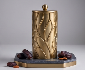 Boîte de rangement cylindrique en métal doré gaufré personnalisée pour fruits secs et collations, ensemble de contenants - Product Image 5