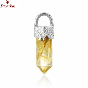 Elegant wholesale custom modern <b>solid</b> 925 sterling <b>silver</b> golden rutile gemstone texture pencil pendant for <b>necklace</b> - Product Image 1