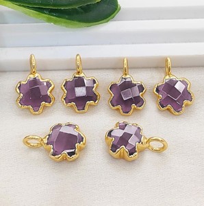 Pendentif Fleur de Trèfle en Pierre Précieuse de 10 mm Fait Main, Électroplaqué, Breloque pour Fabrication de Bijoux - Product Image 3