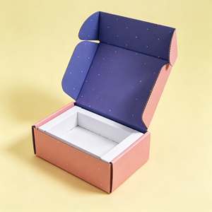 Boîte d'avion personnalisée rose et bleu marine |   Papier ondulé imprimé recto verso <span class=keywords><strong>avec</strong></span> doublure intérieure en carton blanc - Product Image 1