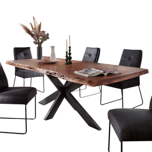Mesa de Comedor Plegable Europea de Madera de Acacia con Patas Metálicas Negras Mate y Tapa de Madera Natural con Borde Vivo, Acabado Natural y Duradero - Product Image 6