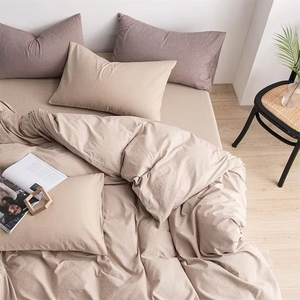 Juego de Edredón de Algodón de Color Sólido Simple, 3 Piezas, Lavable, Ropa de Cama para el Hogar, Estilo Tejido de 300 Hilos - Product Image 1