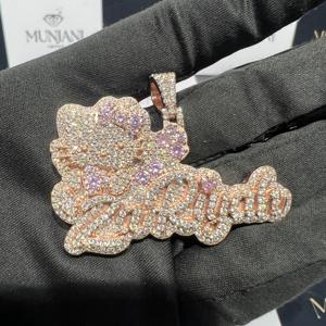 Colgante de collar chapado en oro rosa brillante, estilo Hiphop, con letra personalizada, diamantes y moissanita, unisex, certificado IGI - Product Image 1