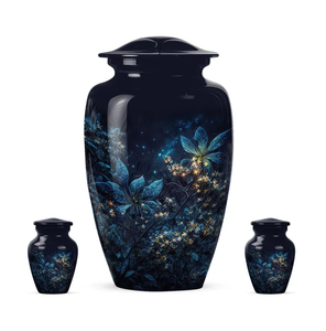 Blue Floral Metal Cremation Urn <b>Memorial</b> <b>Keepsake</b> Vase Adult Ash Cremation Urn - Product Image 4