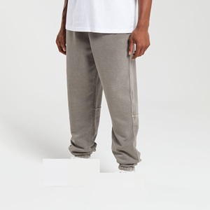 Men's Washed 100% Cotton Elastic Waist Mid Rise Jogger Pants High Quality Oversized Casual Acid Wash <b>Trouser</b> - Product Image 3