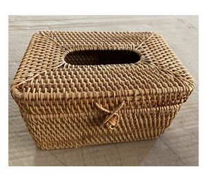 Boîte à mouchoirs carrée en rotin brun faite à la main pour le rangement, styles fruits et fleurs, cadeau de Noël, accessoires de décoration de table - Product Image 4