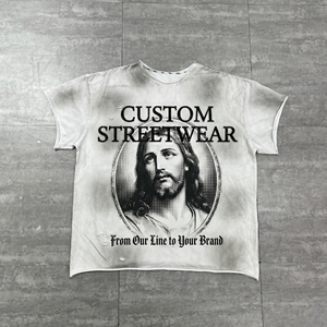 T-shirt personnalisé pour homme, streetwear, manches courtes, imprimé avec une photo de Jésus, col rond, coupe classique, tissu jersey 100% coton - Product Image 2