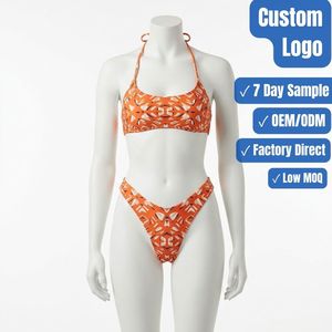 Conjunto de Bikini Halter para Mujer, Traje de Baño Estampado de Dos Piezas, Ropa de Playa, OEM, ODM, Logotipo Personalizado - Product Image 1