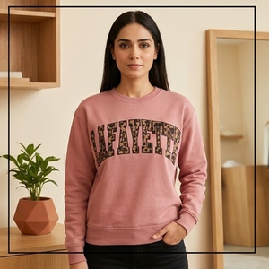 Women's Light Blue Crew Neck <b>Sweatshirt</b> With <b>Leopard</b> <b>Print</b> Lafayette Letter Design Regular Fit Autumn Wear - Product Image 4