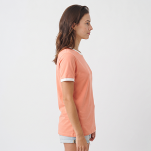 T-shirt Ringer en Coton à Col Rond Coupe Classique pour Femme, Léger, Respirant, Manches Courtes, Décontracté, Été, Vente en Gros - Product Image 2