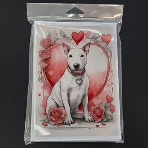 Whimsical A7 Tamaño 5x7 Tarjetas de nota en blanco NUEVO Bull Terrier Valentine Roses Tarjeta de felicitación Paquete de 8 con sobres - Product Image 3